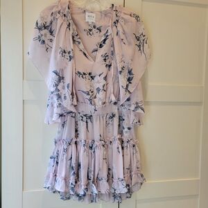 Misa Los Angeles Lulla Floral Print Midi Flutter Sleeves Dress